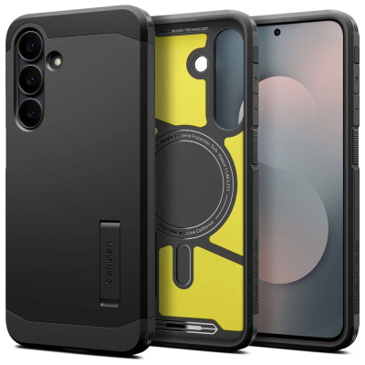 Këllëf telefoni Spigen Tough Armor MagFit, 6.7", me këmbicë mbrapa, i zi