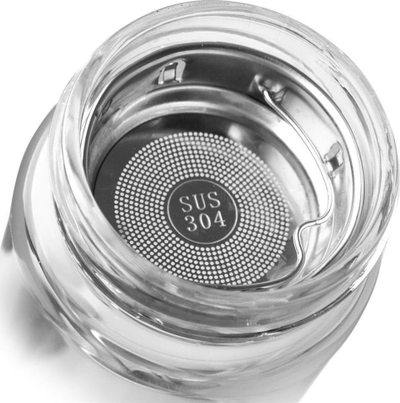 Shishe qelqi me sitë çeliku, 500 ml, kapak bambuje, transparente