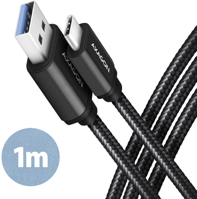 Kabllo AXAGON USB-A - USB-C SPEED USB3.2 Gen 1, 3A, 1m, e zezë