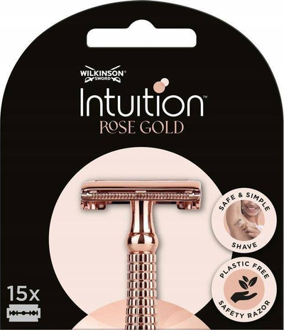 Сечила за брич Wilkinson Sword Intuition Double Edge, 15 парчиња, розево злато