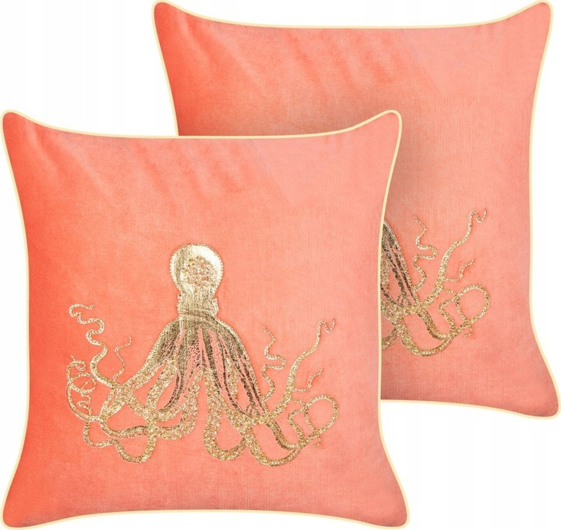 Set jastëkësh dekorativ Beliani LAMINARIA, 45x45cm, kadife, koral