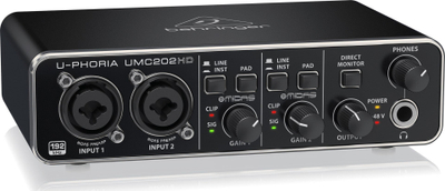 Ndërfaqe audio USB Behringer U-Phoria UMC202HD, 24bit 192kHz, 2 hyrje Midas, e zezë