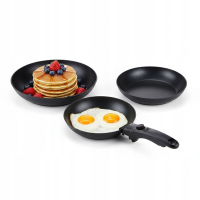 Set tiganësh Ambition Clever Kitchen, 3 copë, dorezë e heqshme, i zi
