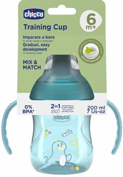 Gotë trajnuese Chicco Training Cup 6m+, 200 ml, me doreça, rozë