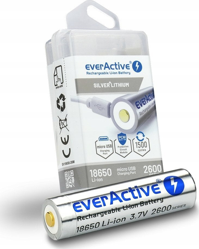 Bateri e rikarikushme EverActive 18650, 2600mAh, Li-ion 3.7V, me micro USB