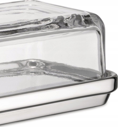 Enë gjalpi Alessi ES03, çelik i lustruar, kapak qelqi transparent