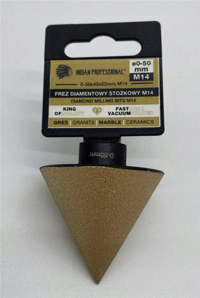 Frezë diamanti konike Indian Professional IP7725, M14, 2‑48mm, ngjyrë ari
