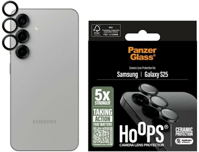 Mаска за леќи PanzerGlass Hoops, за Samsung Galaxy S25, керамичко стакло, титаниумска рамка