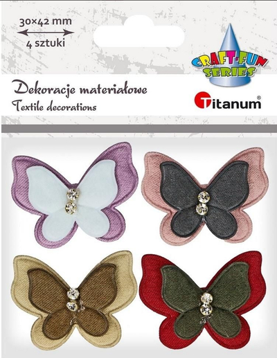 Set dekorativ Titanum Butterflies, aplikacione me zirkon, 4 copë, shumëngjyrësh