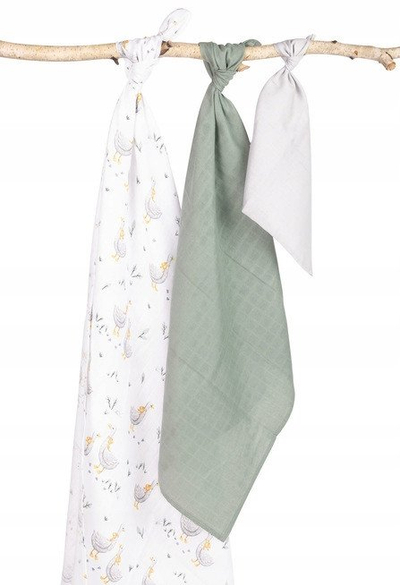 Set pelena muslin për bebe, 3 copë, 120x120 60x80 38x38 cm, shumëthithëse