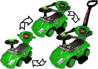 Makine lodër për kalamaj Lean Sport Ride On Mega Car 3n1, me timon me fishkëllim, sedilje me vend për rrobat a lodrat, e gjelbër