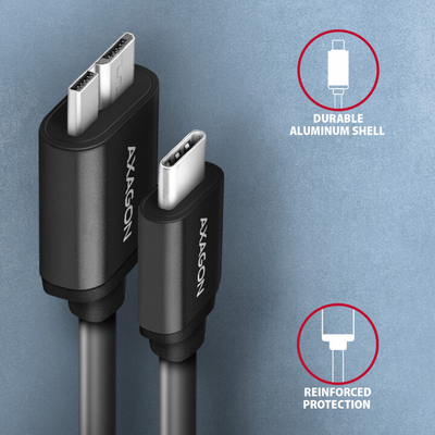 Kabllo AXAGON USB-C - micro USB 3.2 Gen 1 SPEED, 3A, 1m, e zezë