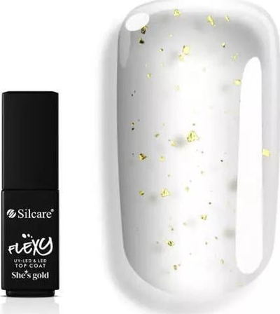 Top coat për thonj Silcare Flexy She’s Gold, me grimca ari, 4.5 g