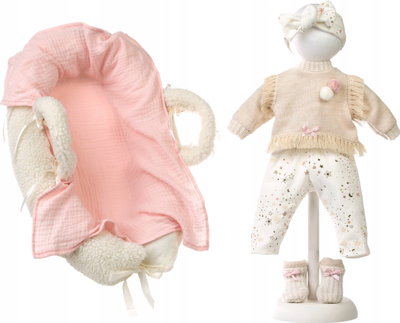 Set veshjesh për kukulla Llorens Aiko, 42 cm, pambuk organik, ngjyra pastel