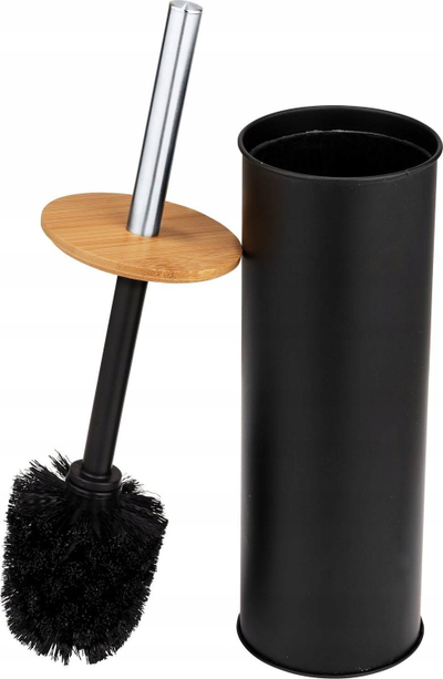 Set furçe WC Tortona, dizajn i mbyllur, çelik e bambu, i zi mat