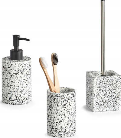 Fshesë tualeti Zeller me bazë polyresin terrazzo, dorezë çelik inoks, bardh e zi