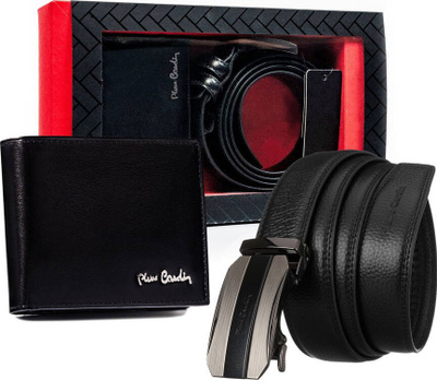 Set dhuratë Pierre Cardin portofol dhe rrip lëkure, RFID, shtrëngues automatik, i zi