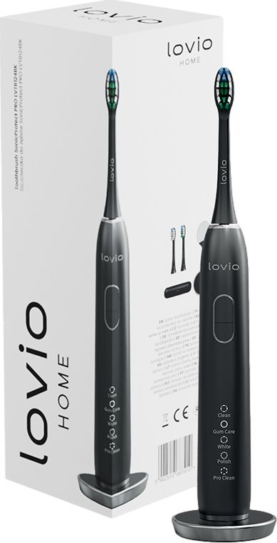 Furçë dhëmbësh elektrike Lovio SonicProtect PRO 2024, IPX8, set me 10 koka, e zezë