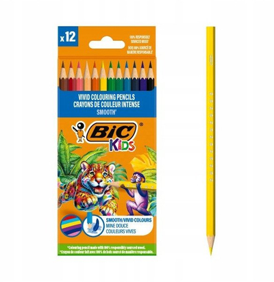 Lapsa me ngjyra BIC Pastels Kids Smooth ECO, set 12 copë, për kalamaj, shumëngjyrëshe
