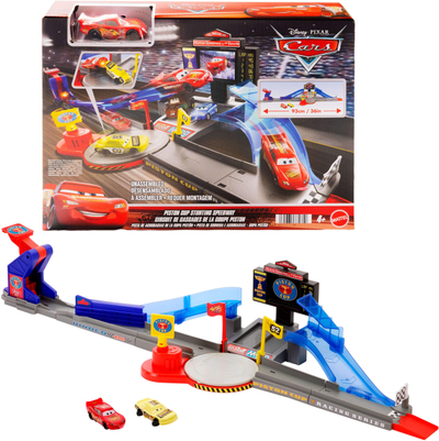 Set lojërash Mattel Disney Pixar Cars Piston Cup Stunting Speedway, me pista garash, 2 vetura, shumëngjyrësh