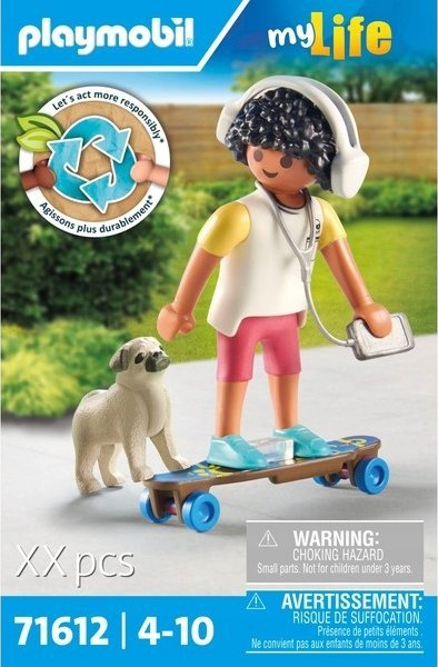 Set lojërash Playmobil My Life 71612 Teen with Pet, figurë adoleshenti me qen, me skateboard, shumëngjyrësh