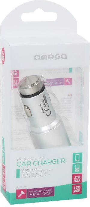 Karikues makine Omega, USB, 2.1A, metalik argjendtë