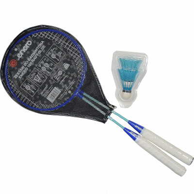 Set badminton Enero 105, 2 raketa metalike, me toptha dhe çantë, blu