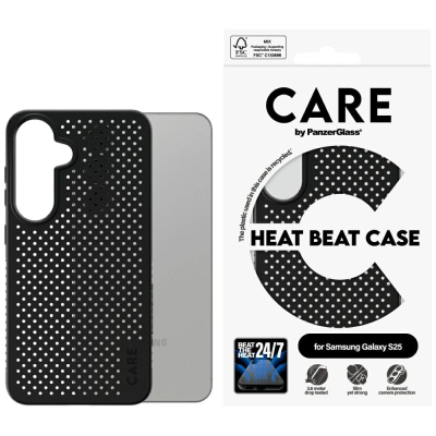 Kuti telefoni PanzerGlass CARE Heat Beat për Samsung Galaxy S25, e fortë ndaj goditjeve, e hollë, e zezë