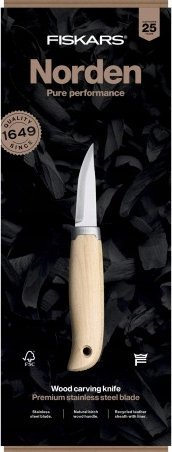 Thikë për gdhendje druri Fiskars Norden Wood Carving Knife, teh çeliku i fortë, dorezë druri