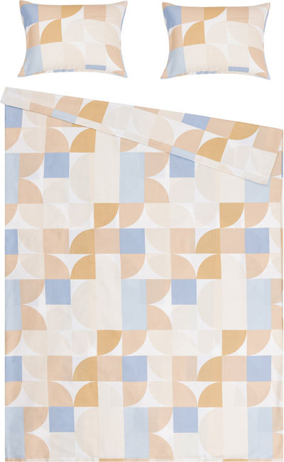 Set çarçafësh Domoletti Geometric, 160 x 200 cm, 2 këllëfë 50 x 70 cm, bezhë blu