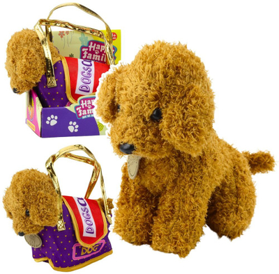 Lodër pelushi LeanToys qenush poodle me çantë, i butë, kafe e çelët