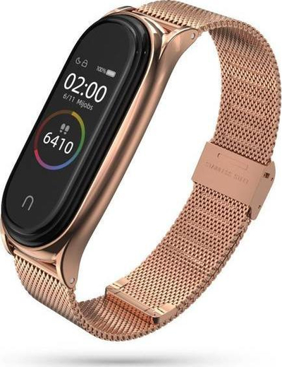 Rrip dore Tech-Protect Bracelet për Mi Smart Band 5/6, çelik inox, stil milanez, ngjyrë rozë gold