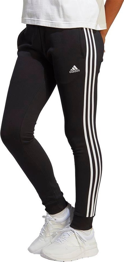 Pantallona treningu Adidas Sportswear Essentials 3 Stripes, model i ngushtë, me xhepa anës, të zeza me të bardha