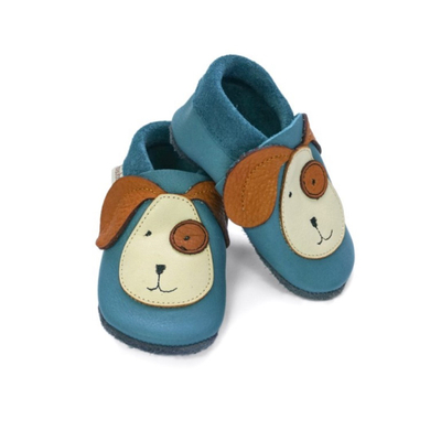 Papuçe fëmijësh Baobaby Buddy, lëkurë natyrale, madhësia XL, blu
