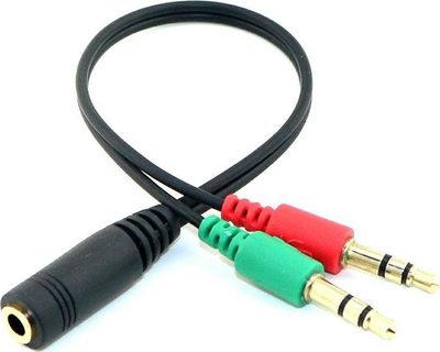 Adapter audio 3.5mm, 1x femër në 2x mashkull, për kufje me mikrofon, i zi