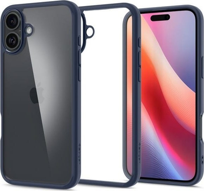 Kapak telefoni Spigen Ultra Hybrid për iPhone 16, mbrojtëse transparente, blu navy