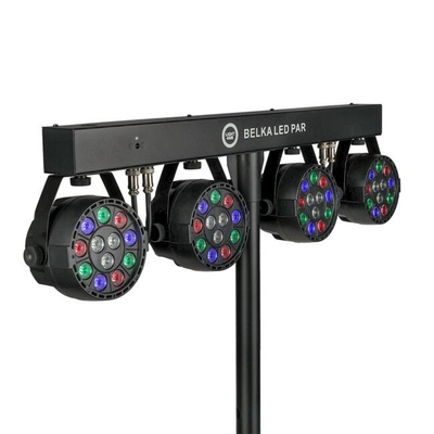 Set ndriçimi skenik Parlight BELKA LED-PWB, 4 reflektorë LED RGBW, trekëmbësh me telekomandë, i zi