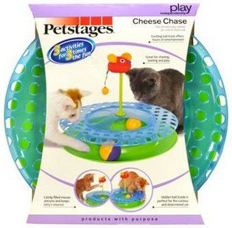 Lodër interaktive për mace Petstages Cheese Chase, pistë me top, catnip, multicolor