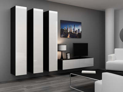 Komodë TV Cama Meble Vigo 140, 140x40x30cm, shkëlqim bardh e zi