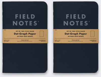 Bllok shënimesh Field Notes Pitch Black, dot grid, set 2 copë, i zi