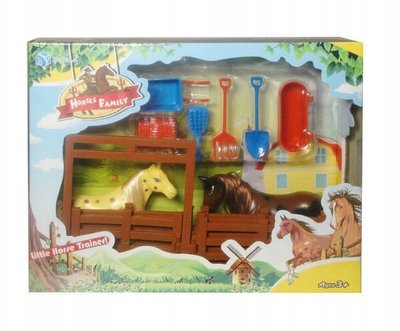 Set lodër kuaj me padok Horse Family, 2 kuaj, aksesorë fermë, multingjyrësh