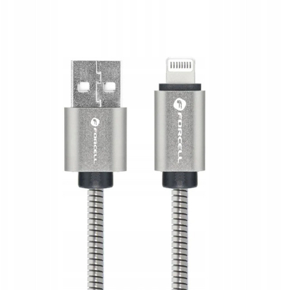 Kabllo USB Forcell F ENERGY C236, USB A me Lightning, 2m, 12W, ngjyrë argjendtë