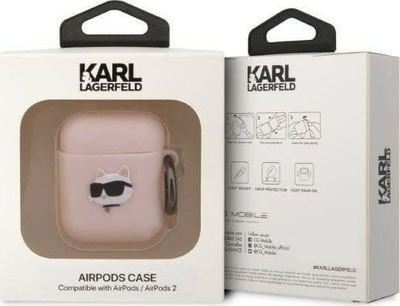 Mbulesë mbrojtëse Karl Lagerfeld Choupette Head 3D për AirPods 1/2, silikoni, rozë