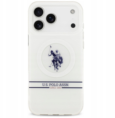 Mbrojtëse telefoni U.S. Polo DH Bottom Stripe Logo MagSafe për iPhone 17 Pro Max, magnetike, e bardhë