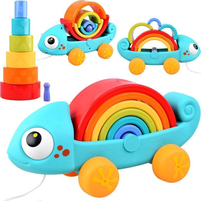 Puzzle Montessori për kalamaj Rainbow Chameleon ZA4532, dru, 18m+