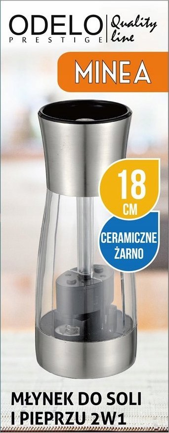 Mulli për kripë edhe piper Odelo Minea, 2 në 1, 18 cm, inox argjendtë