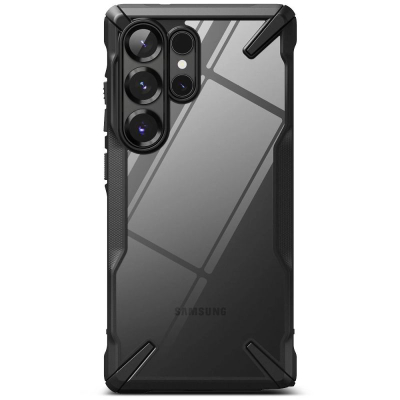 Mbulesë telefoni Ringke Fusion X për Samsung S25 Ultra, që s’e lë të dëmtohet nga goditjet, pjesa mrapa transparente, me korniza të zeza