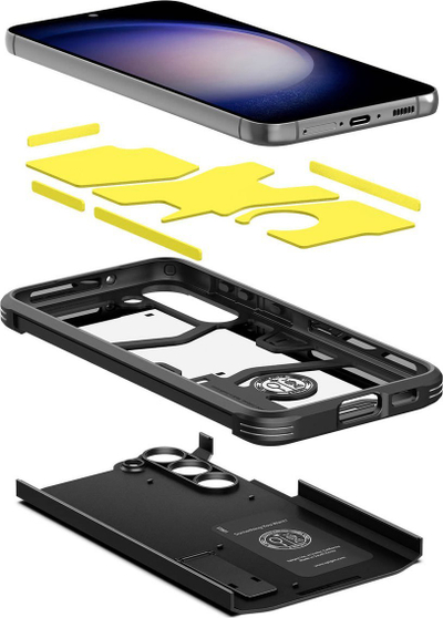 Kapak telefoni Spigen Tough Armor, për Samsung Galaxy S23 6.1", me këmbë qëndrimi, i zi