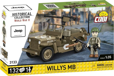 Set ndërtimi COBI Historical Collection Jeep Willys MB, 132 copa, shkallë 1:35, jeshile ushtarake
