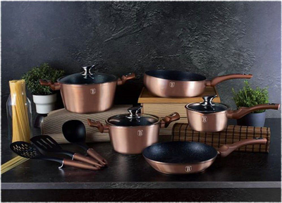 Set tenxhere, tiganë dhe mjete Berlinger Haus Metallic Line Rose Gold, 11 pjesë